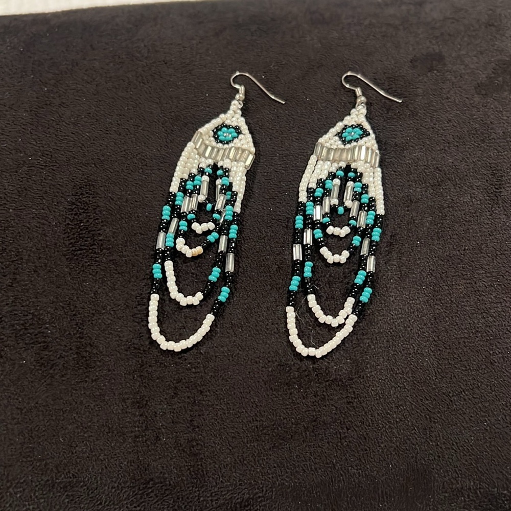 Authentic Native American Beaded Drop Dangle Earr… - image 5